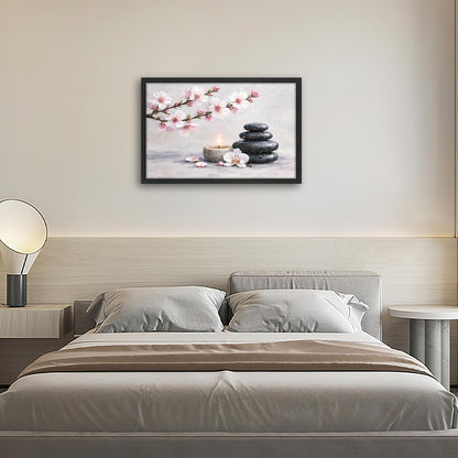 Framed Zen Stones Wall Art Yoga Meditation Picture Wall Decor Zen Minimalist Canvas Print Painting Neutral Calming Artwork Gifts for Bathroom Spa Room Bedroom Home Decoration 16"x24"