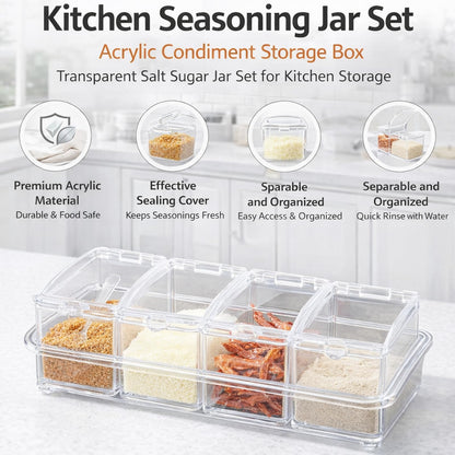 Pilipane Kitchen Seasoning Jar Set Acrylic Condiment Storage Box Transparent Salt Sugar Jar Set for Kitchen Storage Acrylic Material 4pcs