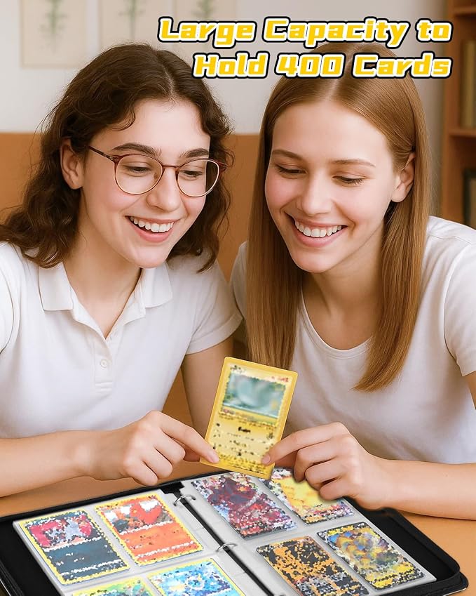 for 4 Pocket Card Binder for 400 Cards - Large Capacity Trading Card Collection Album Folder with Zipper for Men Boys Teens Girls Kids Cute Long Hair Design for Sports Cards Game Cards