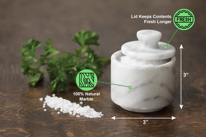Fox Run Marble Salt Cellar With Lid, 3" x 3" White Salt Holder With Lid