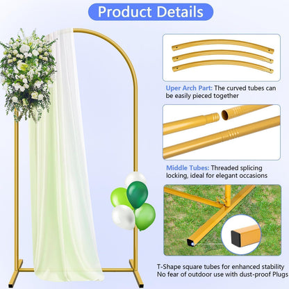 Metal Arch Backdrop Stand and Cover Set 6 ft, Wedding Arch Stand with White Cover for Party, Birthday, Wedding, Bridal Shower, Baby Shower (White, 6 ft)