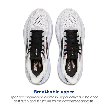 Brooks Women’s Ghost 17 Neutral Running Shoe - White/Black/Rose Gold - 7.5 Wide