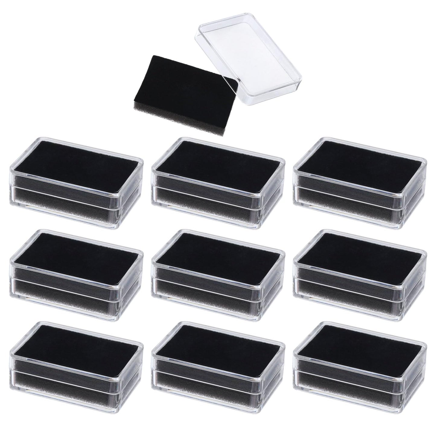 CHGCRAFT 10Pcs Clear Gemstone Display Box Small Loose Diamond Gemstone Display Case Plastic Containers Holder with Clear Top Lids and Sponge, Black