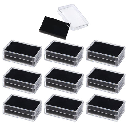 CHGCRAFT 10Pcs Clear Gemstone Display Box Small Loose Diamond Gemstone Display Case Plastic Containers Holder with Clear Top Lids and Sponge, Black