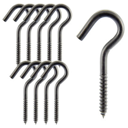 Wright Products Ceiling Hook, 10-Pack, 4.81 inch x .44 inch, Heavy-Duty, Weather Resistant for Indoor or Outdoor Use, for Hanging Plants, Lights, and Decorations - Matte Black