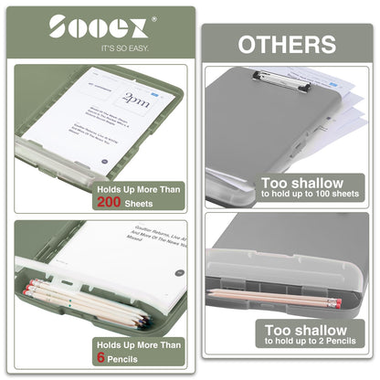 Sooez Clipboard with Storage, High Capacity Nursing Clipboard with Pen Holder, Clip Boards 8.5x11 with Storage, Low-Profile Clip, Lightweight Plastic Clipboard for Teachers, Lawers, Office Workers