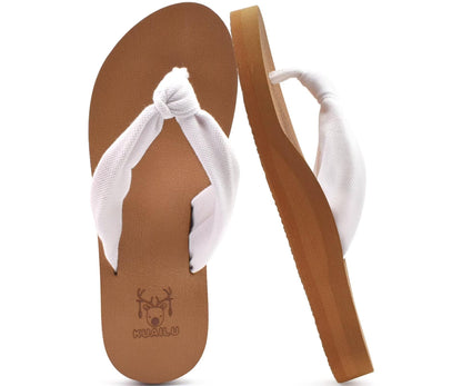 KuaiLu Flip Flops Women Arch Support Yoga Mat Comfortable Summer Beach Walking Thong Cushion Sandals Slip on Outfits Travel Essentials Orthotic Slides Indoor Outdoor Slippers Shoes White Khaki Size 8