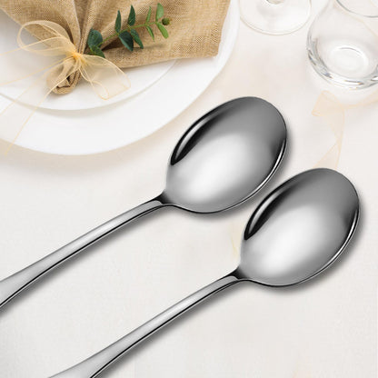 Keyoxy Stainless Steel Serving Spoons Set, 6pc, 10-Inch, Includes 6 Large Spoons, for Parties/Kitchen/Buffet/Catering, Dishwasher Safe