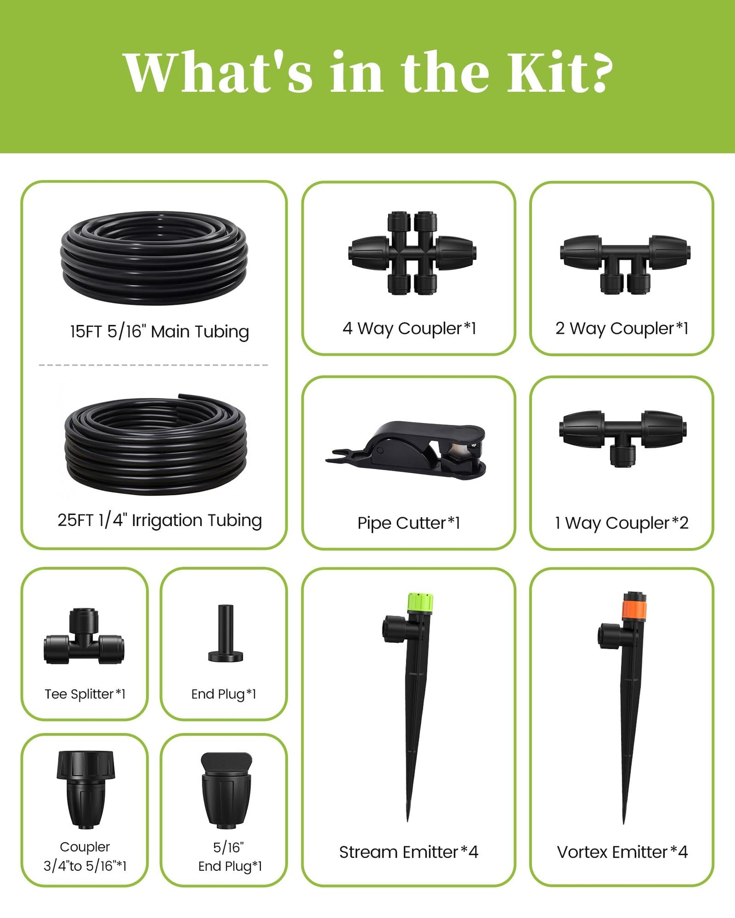 RAINPOINT Drip Irrigation System, Quick-Connect Garden Watering System Kit with Adjustable Emitters for Greenhouse, Garden Grid, Raised Bed, Potted Plants (15 ft Main Tubing + 25 ft Irrigation Tubing)