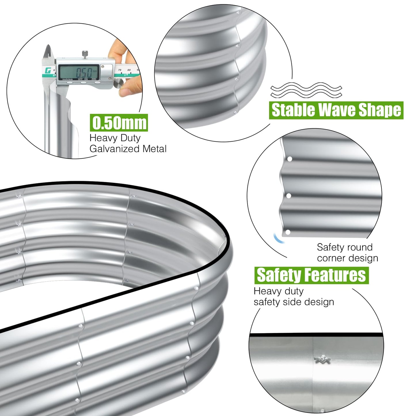 SnugNiture Galvanized Raised Garden Bed Outdoor, 2 Pcs 4x2x1ft Oval Metal Planter Box for Planting Plants Vegetables, Silver