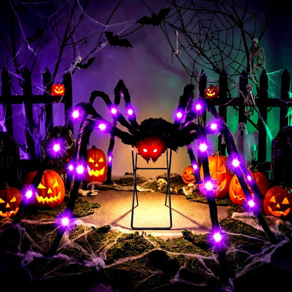 1 Pack 8 Modes 6.6 FT Halloween Giant Spider,Light up Spider with 36 Purple Lights,Light up Halloween Decorations Outside,for Yard Haunted House Window Party Porch Indoor Outside Decor