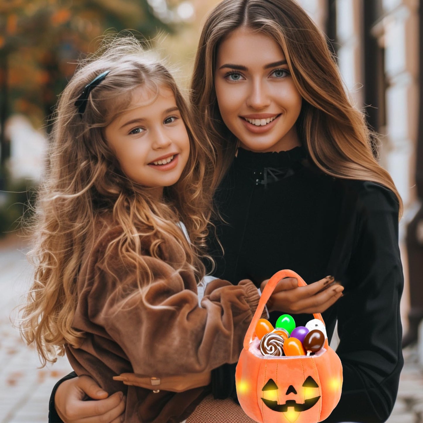 PinkSheep Halloween Trick or Treat Bucket: Light up Candy Bags for Trick or Treating Party (Pumpkin Orange)