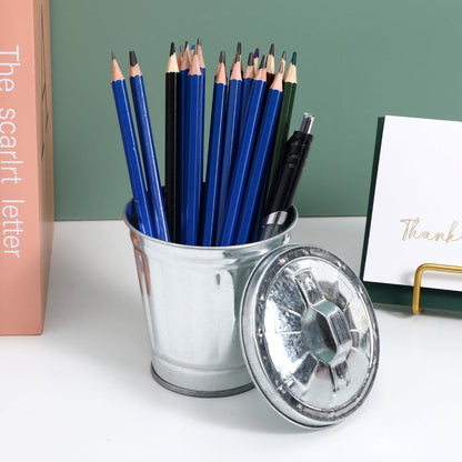 PRETYZOOM Mini Table Storage Jar Compact Desktop Trash can with Lid Small Metal Waste Container Multifunctional Flower Pot and Pen Holder for Home Office Dorm