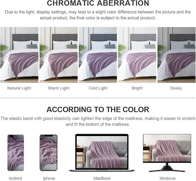 BOURINA Light Lavender Throw Blanket 50x60 Inches Throw Textured Solid Soft Sofa Couch Decorative Knit Blanket