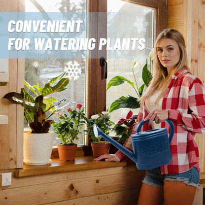Watering Can for Indoor & Outdoor Plants, Plant Watering Can with Stainless Steel Shower Head, 1 Gallon Plastic Watering Can for Garden, Flowers, Vegetable, Greenhouse (Dark Blue, 1 Gallon)