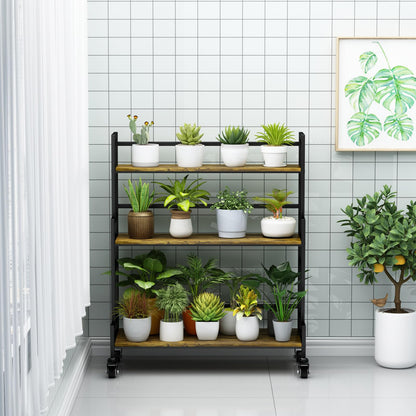 YIZAJIA Plant Stand Indoor 3 Tier Metal Board Outdoor Tiered Stands Shelf With wheel for Multiple Plants Potted Ladder Plant Holder Table Plant Pot Stand for Window Garden Balcony Living Room