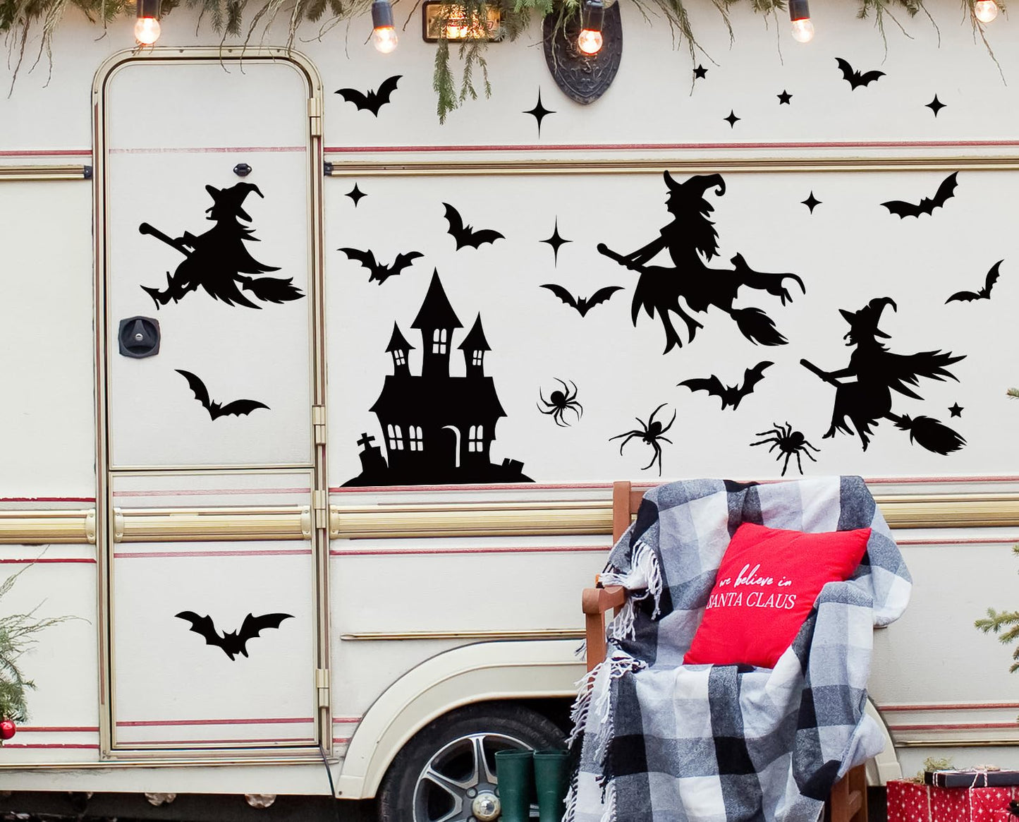 JarThenaAMCS 31Pcs Halloween Garage Decoration Magnet Stickers Black Witch Bat Spider Castle Star Refrigerator Decals for Party Home Door Car Dishwasher Decor