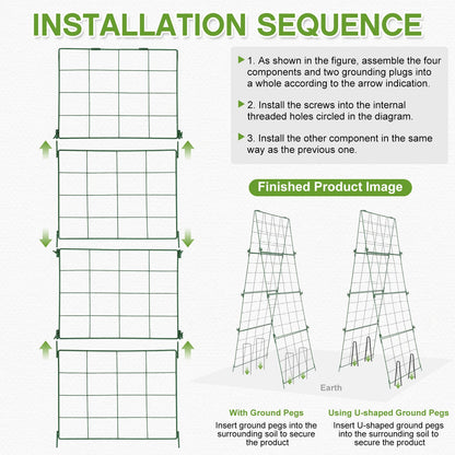 Chumia 2 Pack 48" x 16" Thickened Cucumber Trellis for Raised Bed Garden, Foldable A Frame Metal Garden Trellis for Climbing Plants Outdoor Plant Support for Vegetables Fruit, Green