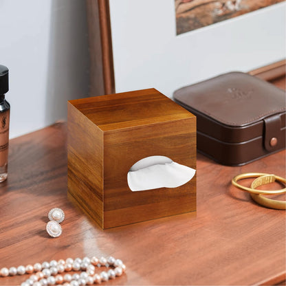 BIBELUN Square Tissue Box Cover,Acacia Wood Tissue Box Holder for Desktop Nightstand Bathroom Office,Decorative Facial Tissue Cube Box Cover/Organizer for Modern Home Decor