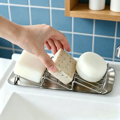 UVULAS 304 Stainless Steel 3 Bar Soap Dish, Self Draining Shampoo Bar Holder for Solid Shampoo & Conditioner Bars, Corner Soap Holder Tray for Shower Bathroom