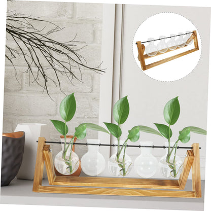 BESPORTBLE Wooden Stand Plant Propagation Glass Vases for Hydroponic Plants Terrarium for Home Decor