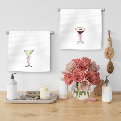 OINDADE Martini Decor Kitchen Towels Set of 2, Gifts for Martini Lovers Hand Towels, Pink Bow EspressoMartini Dish Tea Towel for Kitchen Home Bar, Coquette EspressoMartini Bar Cart Decor, 16x24In