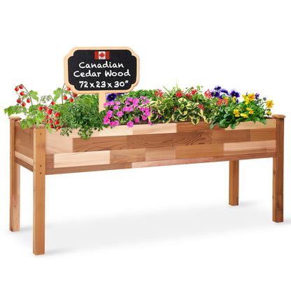 Jumbl, Cedar Raised Garden Bed, Elevated Wood Planter for Growing Fresh Herbs, Vegetables, Flowers, Succulents - 72x23x30”