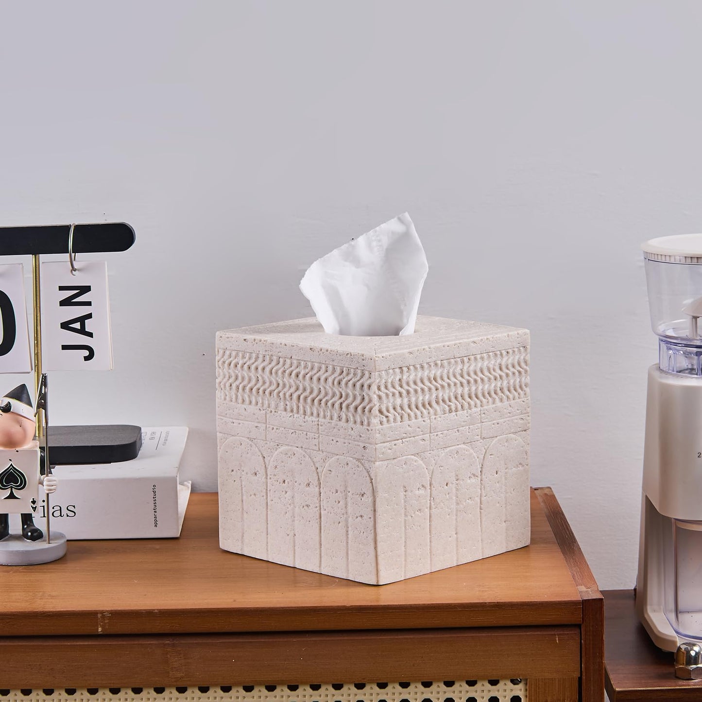 Beige Tissue Box Cover – Modern Resin Cube Holder for Bathroom, Bedroom, Office – Decorative Square Tissue Box for Countertop, Nightstand, Vanity & Desk – Heavy&Sturdy