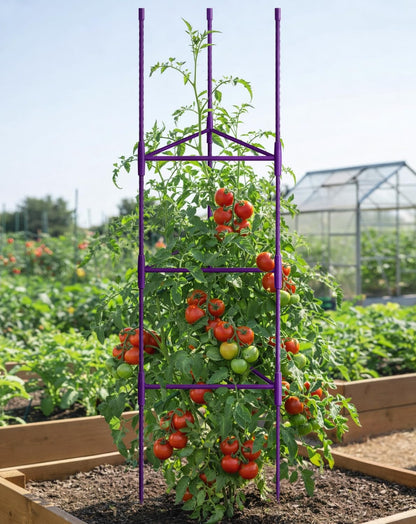 Growsun 51 inch Tomato Cage Heavy-Duty Plant Support Cucumber & Vine Vegetables – Adjustable Purple Metal Garden Trellis for Climbing Plants, Indoor & Outdoor Use, 3 Pack