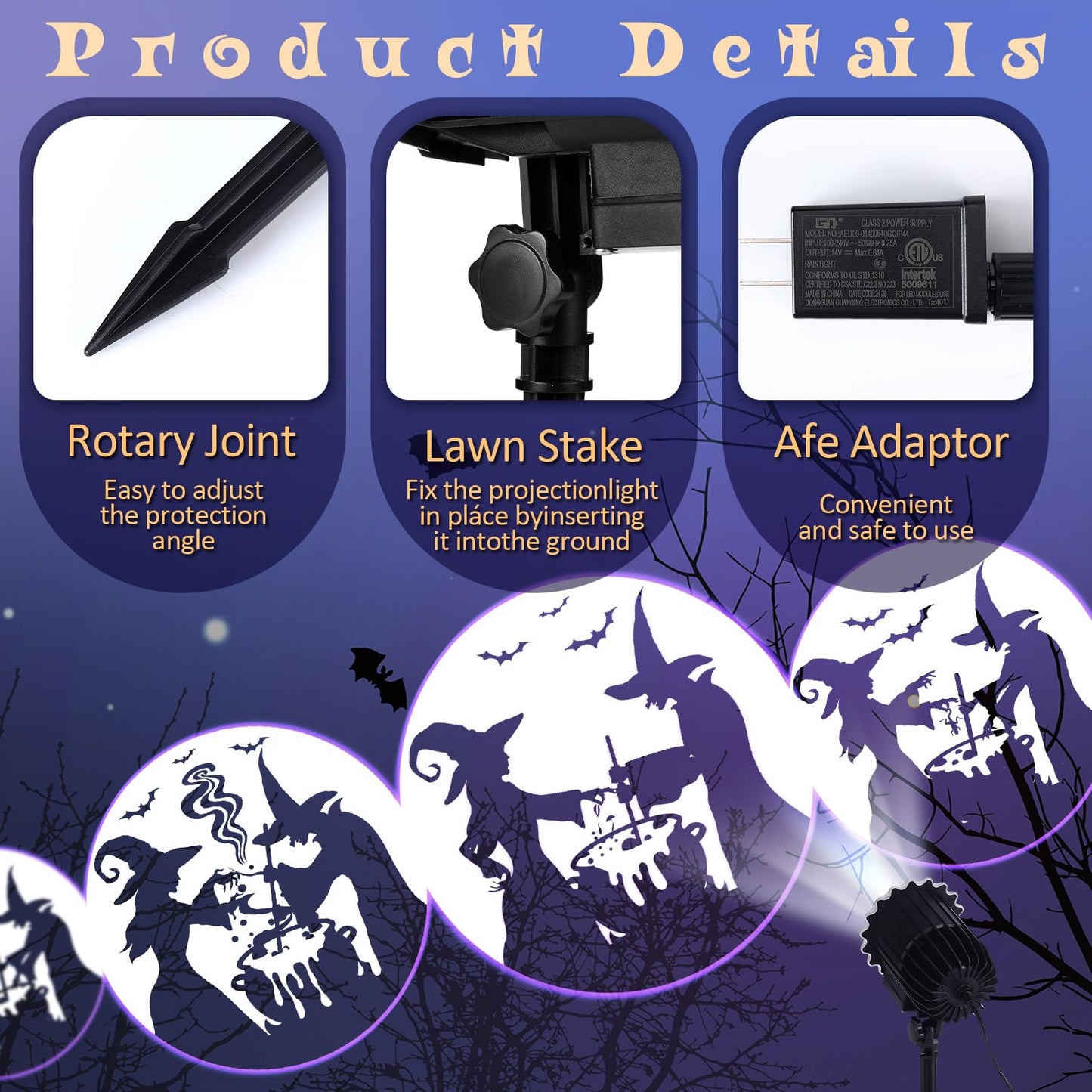 Lingvee Halloween Projector Light with 1 Film Slides Holiday LED Projector Lights Outdoor Reflectors Waterproof Landscape Decorative Rotation Lighting Movement Projection Lamp(Witches Poison)