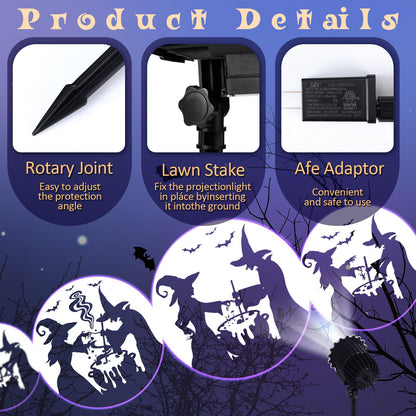 Lingvee Halloween Projector Light with 1 Film Slides Holiday LED Projector Lights Outdoor Reflectors Waterproof Landscape Decorative Rotation Lighting Movement Projection Lamp(Witches Poison)