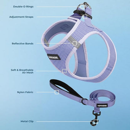Best Pet Supplies Voyager Step-in Air All Weather Mesh Harness and Reflective Dog 5ft Leash Combo with Neoprene Handle, for Small, Medium and Large Breed Puppies - Lavender, XS