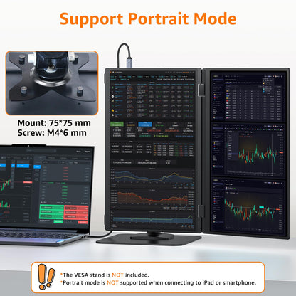 Upperizon Portable Monitor Foldable Dual Screen 15.6 inch FHD 107% sRGB IPS HDMI USB-C Travel Monitor for Laptop Mac PC Windows, DisplayLink Stacked Screen Extender with Kickstand, VESA Compatible