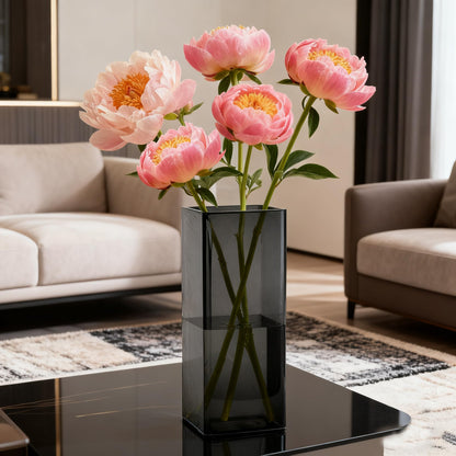 Guluto Acrylic Square Flower Vase, Non-breakable Vase, 4" x 4" x 8" Tall Grey Vases for Flower, Large Cube Floral Plant Container, Planter Terrarium for Wedding Party Event, Home Office Decor