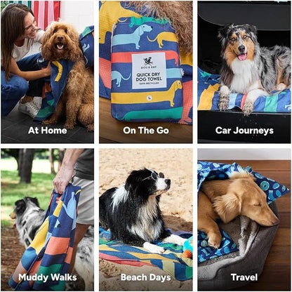 Dock & Bay Pet Towel - Super Absorbent & Quick Drying Dog Towels with Bag - 100% Recycled - Go Long, Large (120x70cm, 47x27)