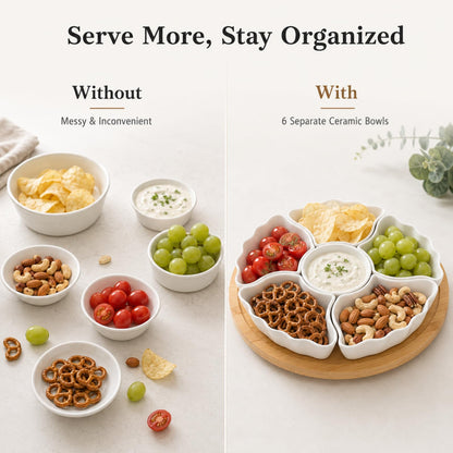 SumitlEyao Porcelain Divided Serving Dishes, Relish Tray, 12'' Serving Tray and Platter with 6 Removable Compartment, for Party, Kitchen Decor, for Chips and Dip, Fruits, and Condiment