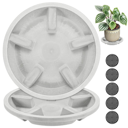 M METERXITY 2-Pack Plant Saucer, 6.3 Inch/16 cm Plastic Plant Trays Thicker for Pots/Indoor/Outdoor/Water Drainage and Protection, Flowerpot Drip Tray [Gray Veins]
