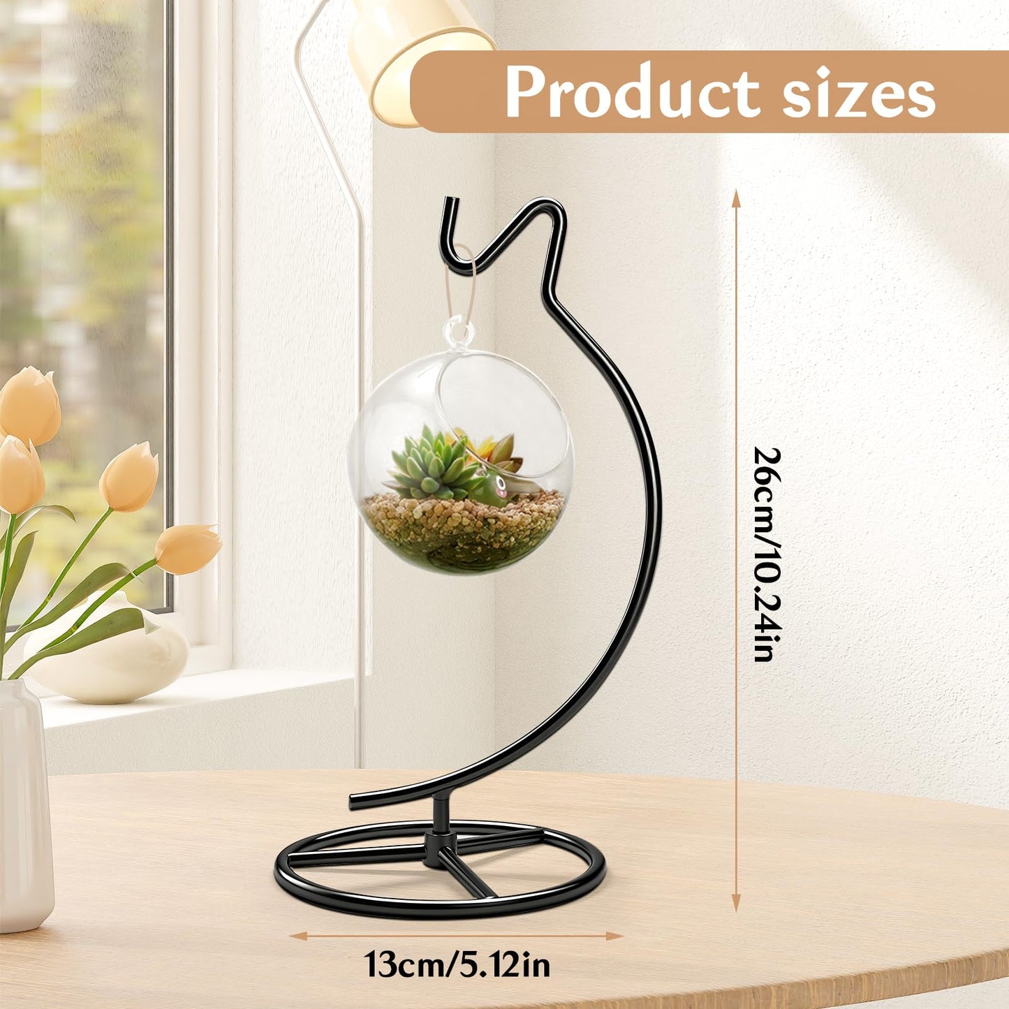 TSUMAZURE Ornament Display Stand with Hook, 11" Black Iron Hanging Stand for Air Plants, Glass Balls, Witch Balls, Terrariums, Christmas & Wedding Decorations, Home & Office Decor (black)