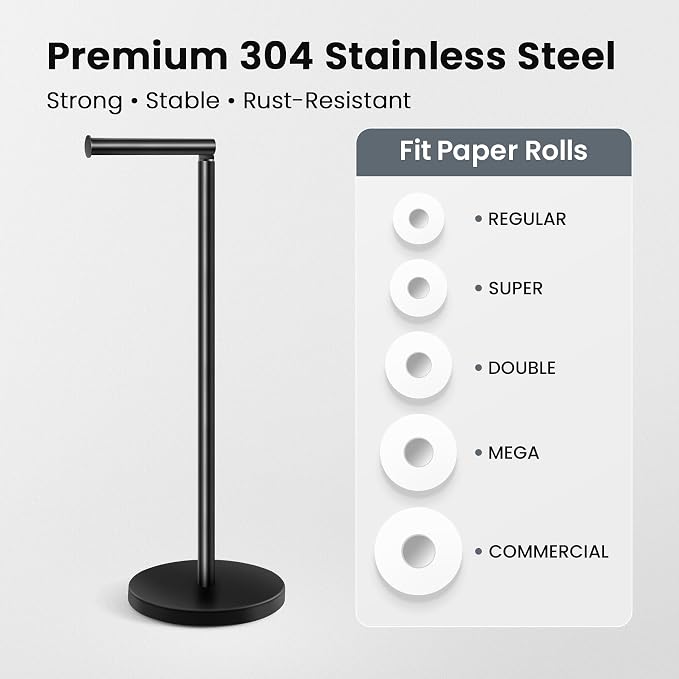Cesun Extra Weighted Base Toilet Paper Holder Stand - SUS304 Rust Proof Free Standing Tissue Roll Holder for 4 Rolls, No Tipping, No Slipping, Matte Black