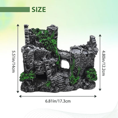 Aquarium Resin Castle Decor, Large Ancient Stone Castle Fish Tank Ornament with Caves & Tunnels, Realistic Hideout for Betta Fish, Guppies, Shrimp, Turtles (Freshwater & Saltwater Safe)