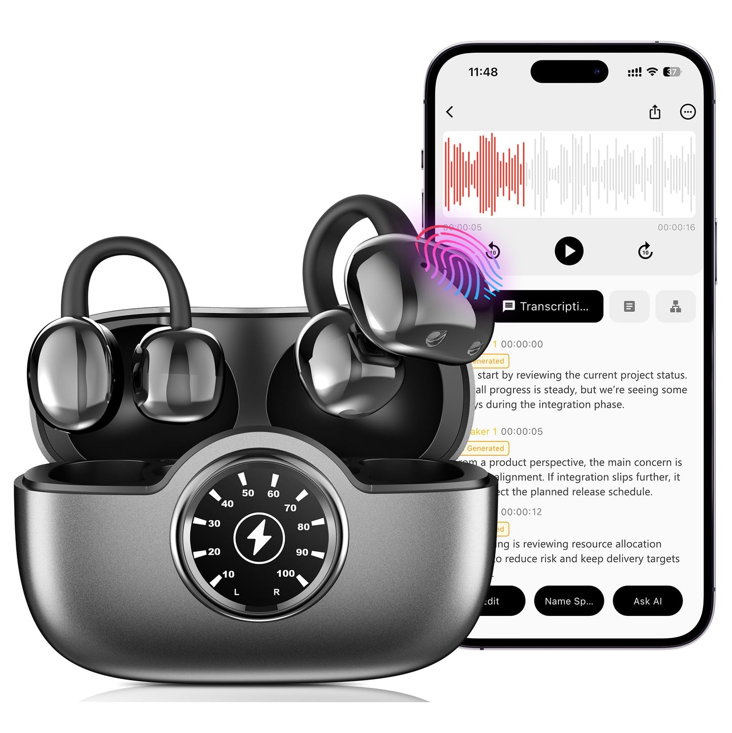 DOSUKE AI Translation Earbuds, 6 Modes Real-Time Bidirectional 40+ Languages, 6H Battery 24H Playtime, Audifonos Traductores Inglés Español, AI Meeting Assistant, Bluetooth 6.0 Open-Ear