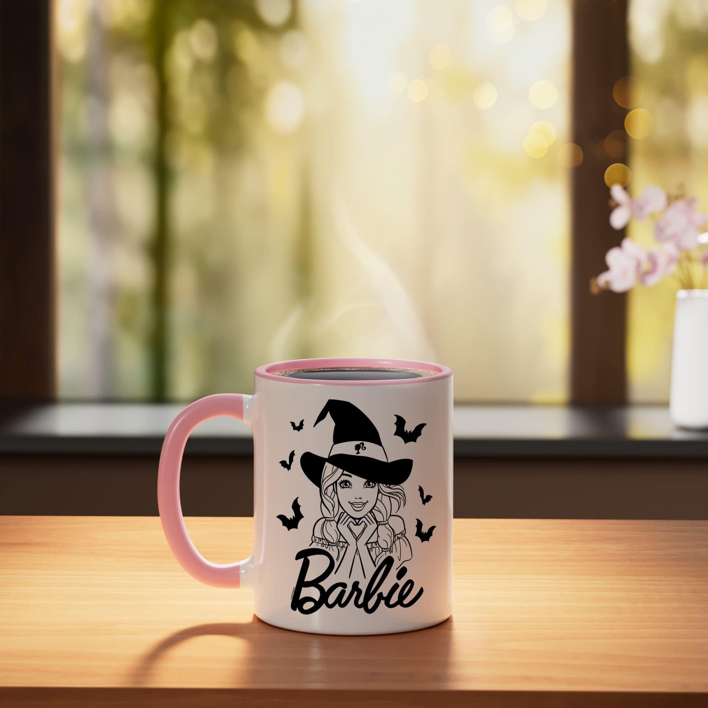 Barbie - Halloween Witch And Bats Ceramic Mug, Pink/White