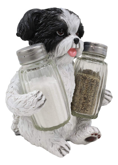 Ebros Gift Realistic Adorable Hugging Pooch Shih Tzu Mini Toy Breed Dog Decorative Glass Salt Pepper Shakers Holder Resin Figurine 6"Tall Animal Pet Pal Kitchen Helper Spice Organizer Accent Statue