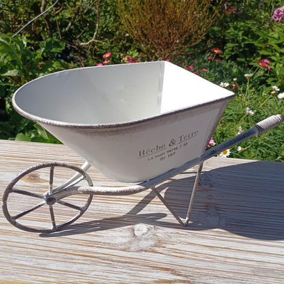 YUSHTPO Classical Iron Art Single Wheel Cart for Garden Decors Metal Wheelbarrow Small Planter Flower Pots Plant