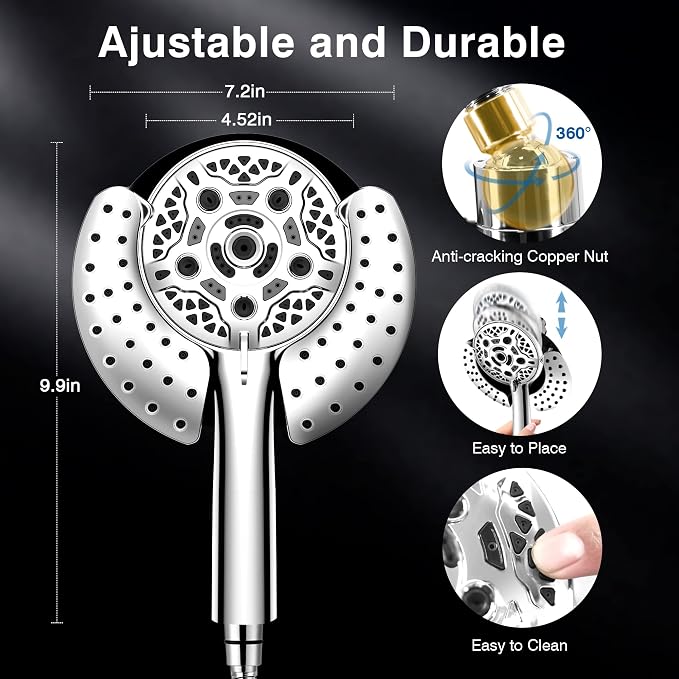 INAVAMZ Shower Head with Handheld High Pressure: Hand Held Shower Head & Rain Shower Head 2-IN-1 Shower Head with 59" Rotatable Stainless Steel Hose, Shower Trim Systems, Sliver 1.8GPM 15391