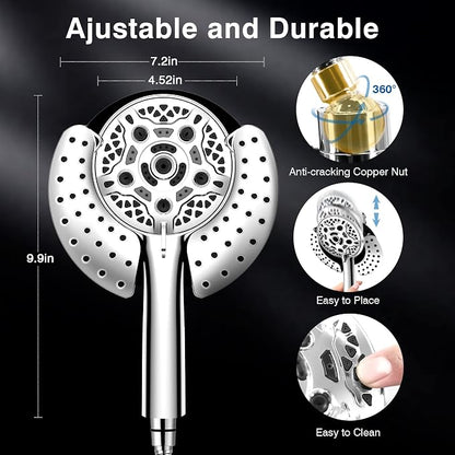 INAVAMZ Shower Head with Handheld High Pressure: Hand Held Shower Head & Rain Shower Head 2-IN-1 Shower Head with 59" Rotatable Stainless Steel Hose, Shower Trim Systems, Sliver 1.8GPM 15391