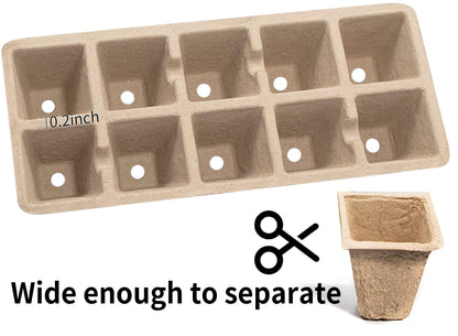 SYITCUN Seed Starter Tray 100 Cells, Biodegradable Peat Pots for Seedlings, 10 Pack 1.8" Square Pulp Nursery Cups with 100 Plant Labels and 2 Transplant Tools for Vegetable Herb