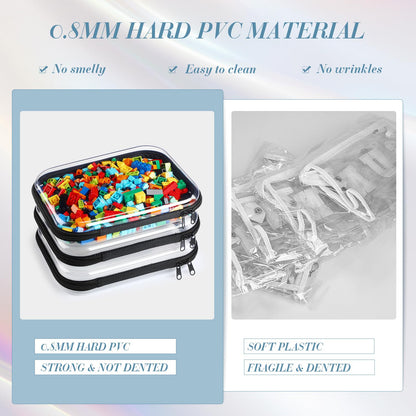 Hoolerry 3 Pcs Clear Hard Zipper Case Hard Plastic Zipper Pouch Makeup Bag Portable Travel Organizer for Cosmetics, Office Supplies, Documents & Toiletries(Black,M)