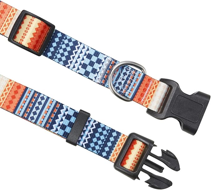 Mihqy Dog Collar and Leash Set with Bohemia Floral Tribal Geometric Patterns - Soft Ethnic Style Collar Adjustable for Small Medium Large Dogs(Bohemian Orange Set,M)