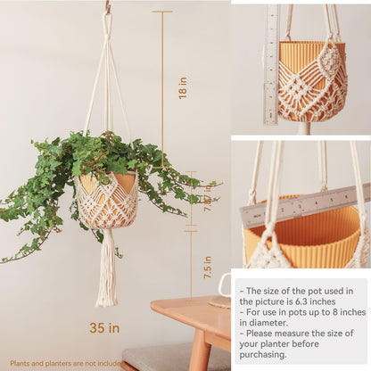 XINBOR Hanging Planter with Patterns,2Packs Macrame Plant Hangers Indoor Macrame for up to 8 inch Pot Crochet Boho Plant Hanger Holder for Indoor Outdoor with 2S Shaped Stainless Steel Hooks (White)